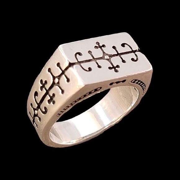 Konstantino Sterling Symbol Pattern Signet Ring - Picture 1 of 10